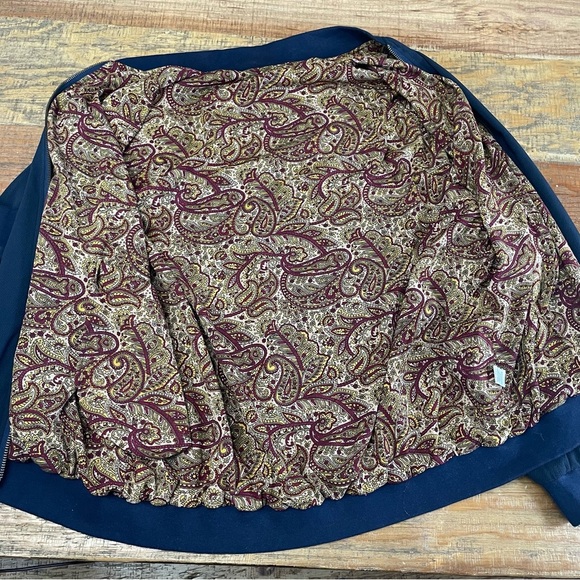 World Market Bomber Jacket Floral Embroidered Dark Navy Zip Reversible Paisely - Picture 10 of 12